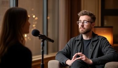 Artist being interviewed